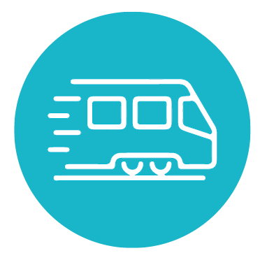 लाइट सर्कल में ट्रेन का सफ़ेद आइकॉन